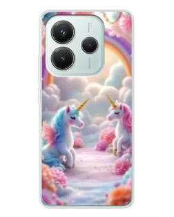Чехол для Xiaomi Redmi Note 14 5G с картинкой «Радуга и единороги»