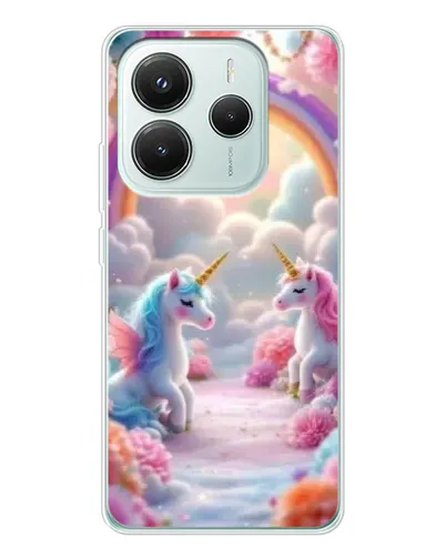 Чехол для Xiaomi Redmi Note 14 5G с картинкой «Радуга и единороги»