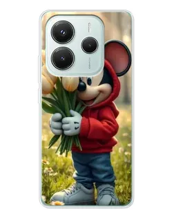 Чохол для Xiaomi Redmi Note 14 5G з картинкою «Міккі з тюльпанами»