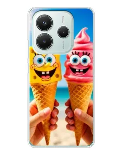 Чехол для Xiaomi Redmi Note 14 5G с картинкой «Спанч Боб мороженое»