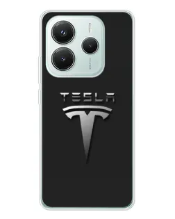 Чехол для Xiaomi Redmi Note 14 5G с картинкой «Стальной логотип Tesla»