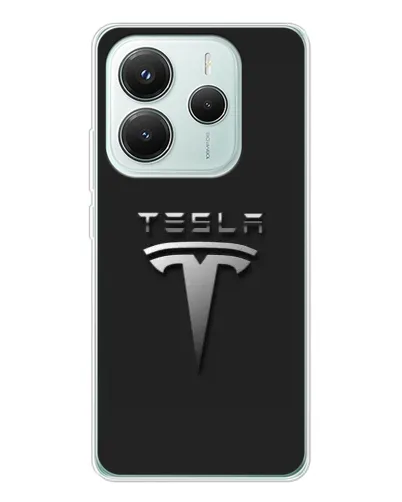 Чехол для Xiaomi Redmi Note 14 5G с картинкой «Стальной логотип Tesla»