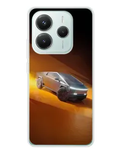 Чехол для Xiaomi Redmi Note 14 5G с картинкой «Cybertruck в пустыне»