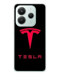 Чехол для Xiaomi Redmi Note 14 5G с картинкой «Tesla Red Logo»