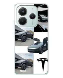 Чехол для Xiaomi Redmi Note 14 5G с картинкой «Коллаж Cybertruck Tesla»
