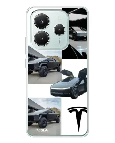 Чехол для Xiaomi Redmi Note 14 5G с картинкой «Коллаж Cybertruck Tesla»