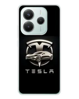 Чехол для Xiaomi Redmi Note 14 5G с картинкой «Tesla — серебристое авто»
