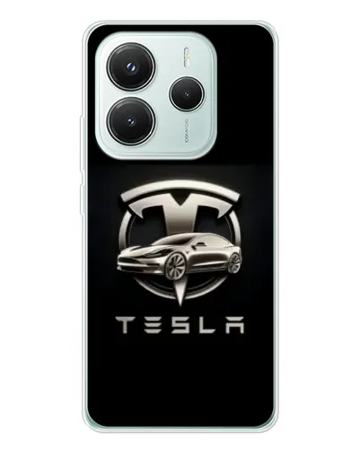 Чехол для Xiaomi Redmi Note 14 5G с картинкой «Tesla — серебристое авто»