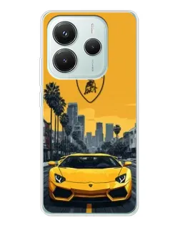 Чехол для Xiaomi Redmi Note 14 5G с картинкой «Желтый Lamborghini город»
