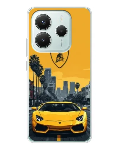 Чехол для Xiaomi Redmi Note 14 5G с картинкой «Желтый Lamborghini город»