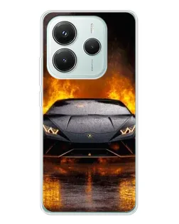 Чехол для Xiaomi Redmi Note 14 5G с картинкой «Lamborghini в огне»