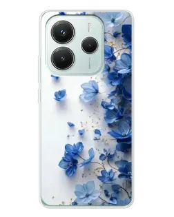 Чехол для Xiaomi Redmi Note 14 5G с картинкой «Голубой цветочный каскад»