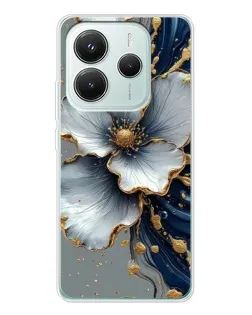 Чехол для Xiaomi Redmi Note 14 5G с картинкой «Белый цветок и золотой флюид»