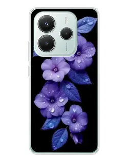 Чохол для Xiaomi Redmi Note 14 5G з картинкою «Фіолетові квіти з росою»
