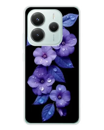 Чехол для Xiaomi Redmi Note 14 5G с картинкой «Фиолетовые цветы с росою»