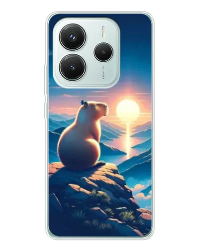 Чохол для Xiaomi Redmi Note 14 5G з картинкою «Захід сонця з капібарою»