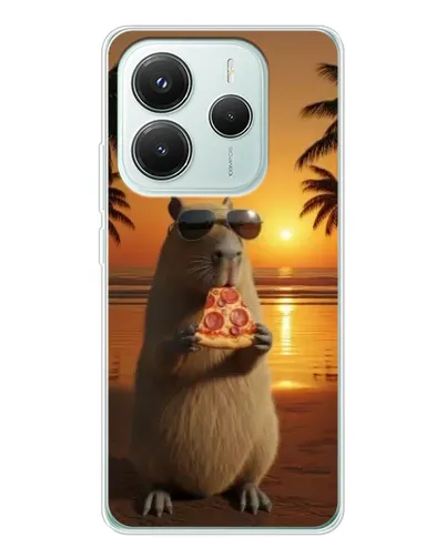 Чохол для Xiaomi Redmi Note 14 5G з картинкою «Капібара з піцою»