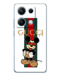 Чехол для Xiaomi Redmi Note 14S с картинкой «Микки Маус Gucci — полосы»