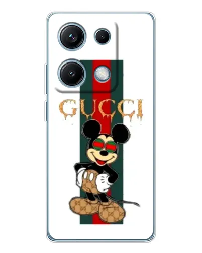 Чехол для Xiaomi Redmi Note 14S с картинкой «Микки Маус Gucci — полосы»
