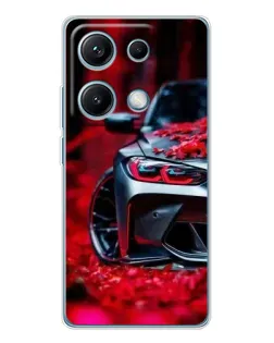 Чехол для Xiaomi Redmi Note 14S с картинкой «Спортивная BMW и цветы»