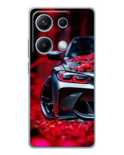 Чехол для Xiaomi Redmi Note 14S с картинкой «Спортивная BMW и цветы»