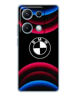Чехол для Xiaomi Redmi Note 14S с картинкой «Логотип BMW и неоновые дуги»