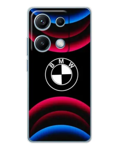 Чехол для Xiaomi Redmi Note 14S с картинкой «Логотип BMW и неоновые дуги»