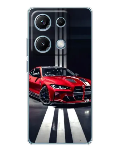 Чехол для Xiaomi Redmi Note 14S с картинкой «Красная BMW на дороге»