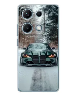 Чехол для Xiaomi Redmi Note 14S с картинкой «BMW в зимнем лесу»