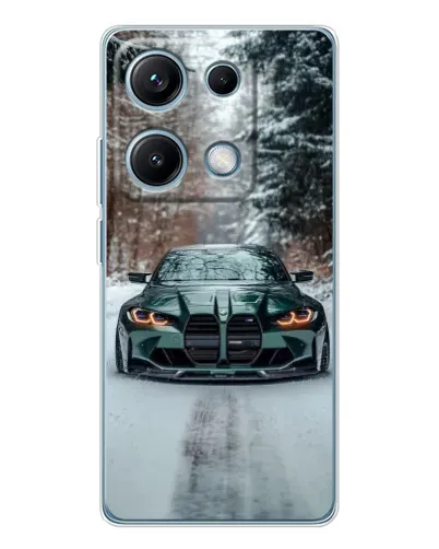Чехол для Xiaomi Redmi Note 14S с картинкой «BMW в зимнем лесу»