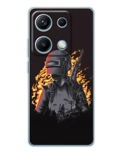 Чехол для Xiaomi Redmi Note 14S с картинкой «PUBG — огненный силуэт»