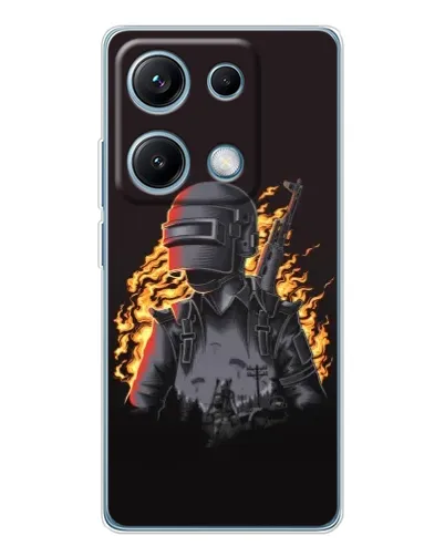 Чехол для Xiaomi Redmi Note 14S с картинкой «PUBG — огненный силуэт»