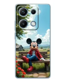 Чехол для Xiaomi Redmi Note 14S с картинкой «Микки на скамейке»