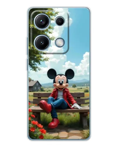 Чехол для Xiaomi Redmi Note 14S с картинкой «Микки на скамейке»