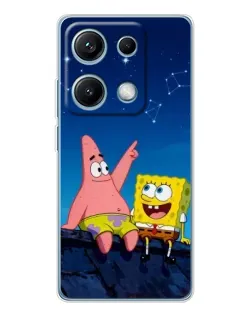 Чехол для Xiaomi Redmi Note 14S с картинкой «Губка Боб и Патрик ночью»