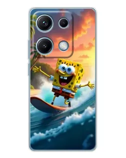 Чехол для Xiaomi Redmi Note 14S с картинкой «Губка Боб серфингист»