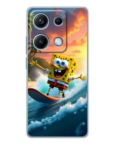 Чехол для Xiaomi Redmi Note 14S с картинкой «Губка Боб серфингист»
