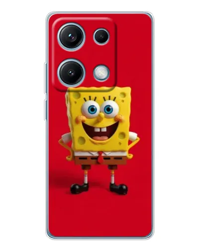 Чехол для Xiaomi Redmi Note 14S с картинкой «Спанч Боб на красном»