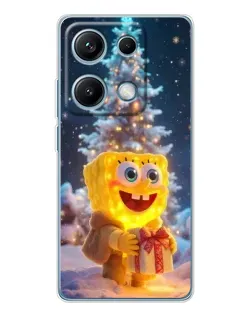 Чехол для Xiaomi Redmi Note 14S с картинкой «Рождественский Спанч Боб»
