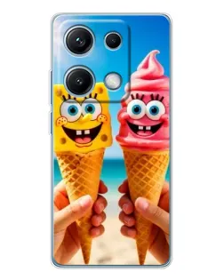 Чехол для Xiaomi Redmi Note 14S с картинкой «Спанч Боб мороженое»