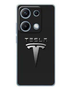 Чехол для Xiaomi Redmi Note 14S с картинкой «Стальной логотип Tesla»