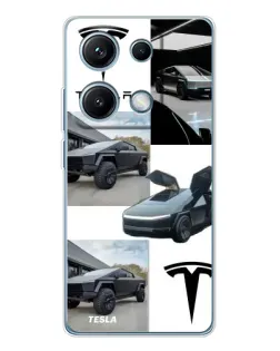 Чехол для Xiaomi Redmi Note 14S с картинкой «Коллаж Cybertruck Tesla»