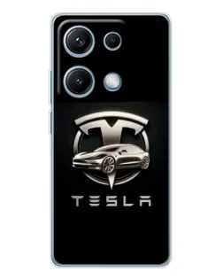 Чехол для Xiaomi Redmi Note 14S с картинкой «Tesla — серебристое авто»