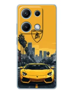 Чехол для Xiaomi Redmi Note 14S с картинкой «Желтый Lamborghini город»