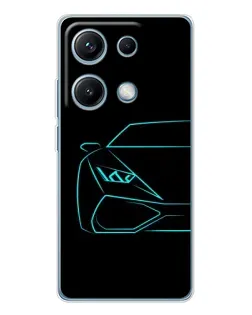 Чехол для Xiaomi Redmi Note 14S с картинкой «Голубой силуэт Lamborghini»
