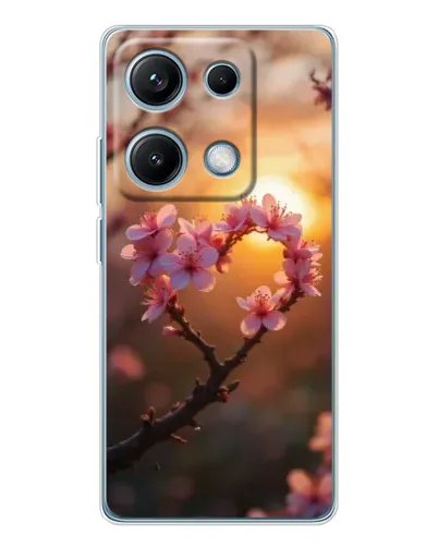 Чехол для Xiaomi Redmi Note 14S с картинкой «Розовый цвет сердце на фоне заката»
