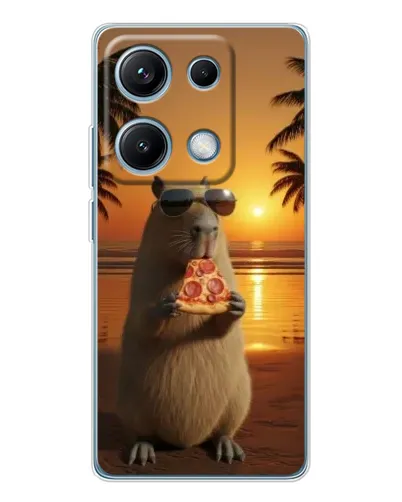 Чехол для Xiaomi Redmi Note 14S с картинкой «Капибара с пиццей»