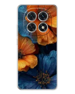 Чехол для Xiaomi Redmi Note 15 5G с картинкой «Яркая сине-оранжевая флора»
