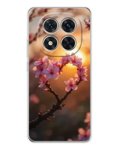 Чохол для Xiaomi Redmi Note 15 Pro 5G з картинкою «Рожевий цвіт  сердечко на тлі заходу»