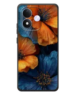 Чехол для Xiaomi Redmi Note 17 с картинкой «Яркая сине-оранжевая флора»